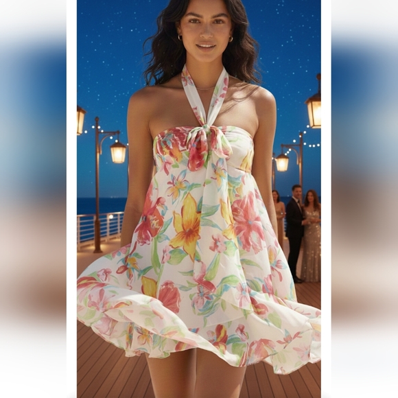 Lauren Ralph Lauren Dresses & Skirts - LAUREN RALPH LAUREN 100% Silk Vibrant Abstract Halter Party Dress Size 8